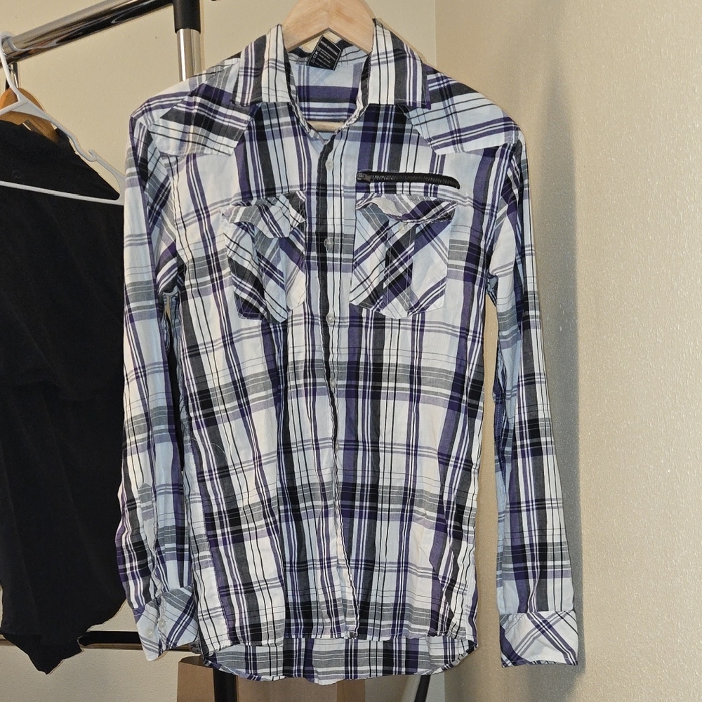 Avirex Black and Purple Plaid Shirt